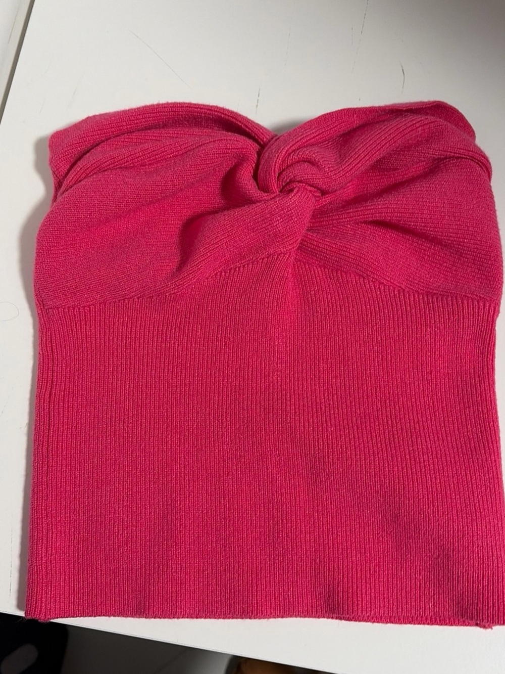 Amazon Pink Twist-Front Strapless Knit Tube Top